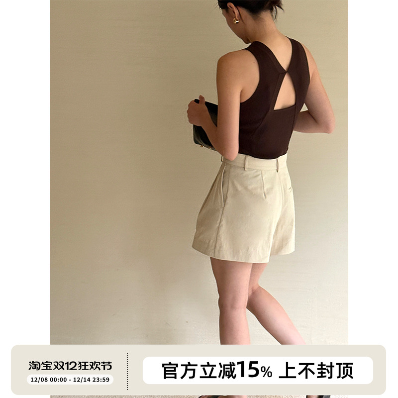 SOTHEA 法式岌简 2025年夏季弹力修身针织圆领露背背心无袖上衣