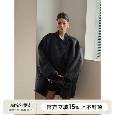 SOTHEA 简奢风羊毛驼绒长毛双面呢立领廓形休闲毛呢外套呢子大衣