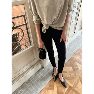 SOTHEA 女 时髦春秋打底Bi备显瘦弹力黑色紧身高腰外穿踩脚打底裤
