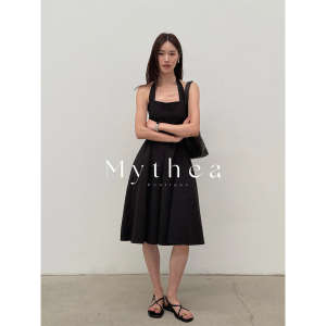 SOTHEA 夏日法式极简棉质挂脖露背收腰吊带无袖高腰显瘦连衣裙