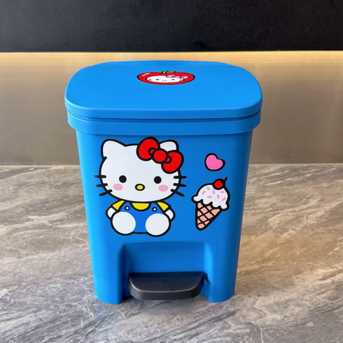 可爱猫咪脚踏带盖垃圾桶10L