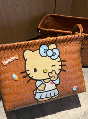 黑皮猫咪编织玩具收纳筐汽车后备箱收纳箱可爱春游野菜筐子大容量