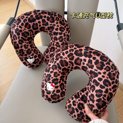 办公室午睡豹纹护颈枕头飞机车载旅行便携式折叠充气U型枕高铁枕