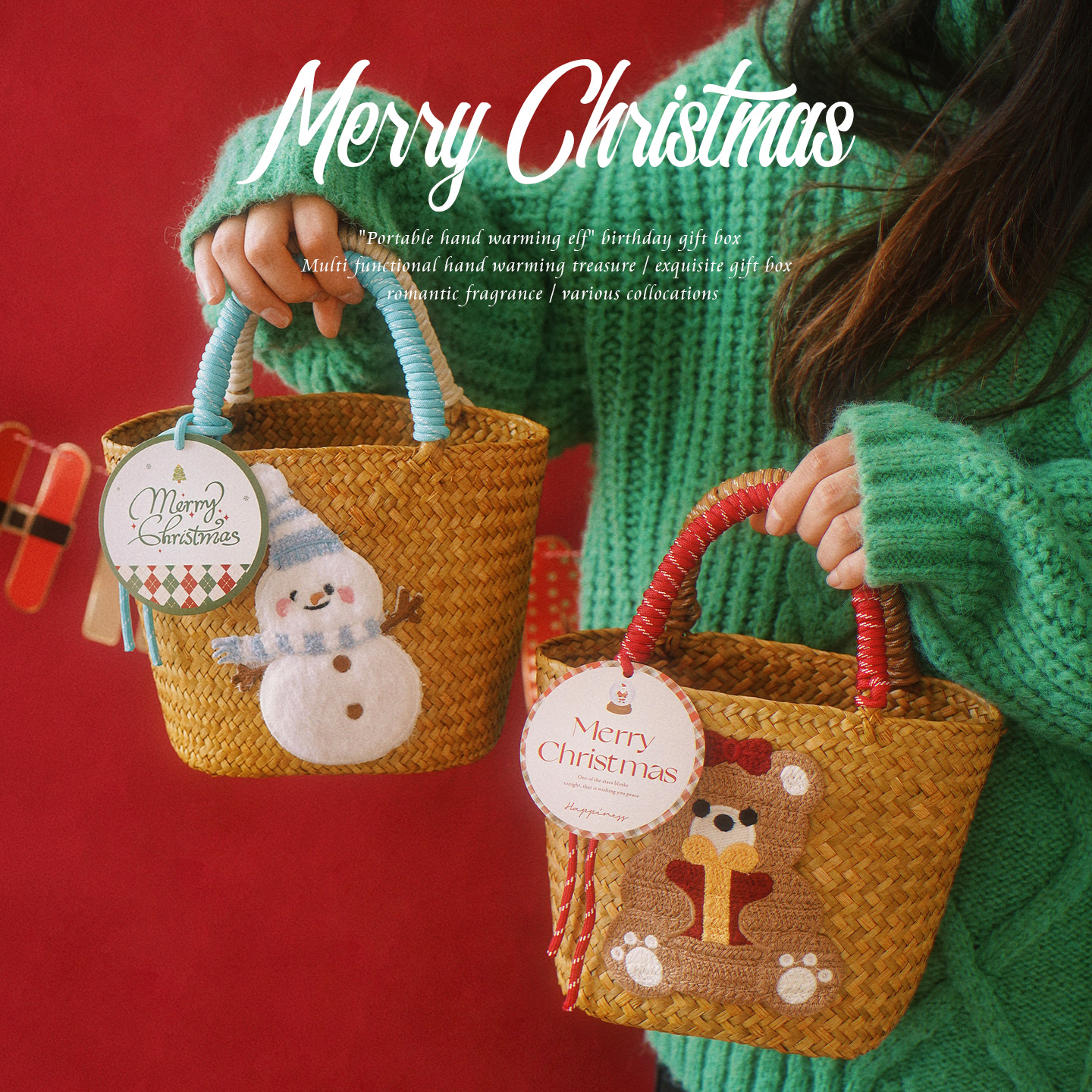 圣诞礼物2026新款草编苹果手提篮