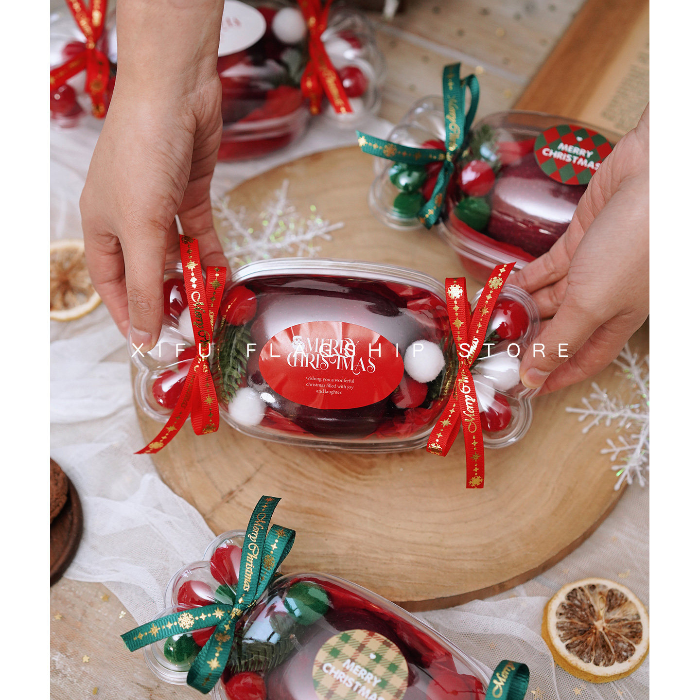 圣诞节苹果礼盒平安夜礼物平安果包装送小朋友透明可爱糖果塑料盒