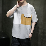 男士夏季短袖T恤棉麻风大码潮印花刺绣透QT4066-T2106，男装T恤，电商A227