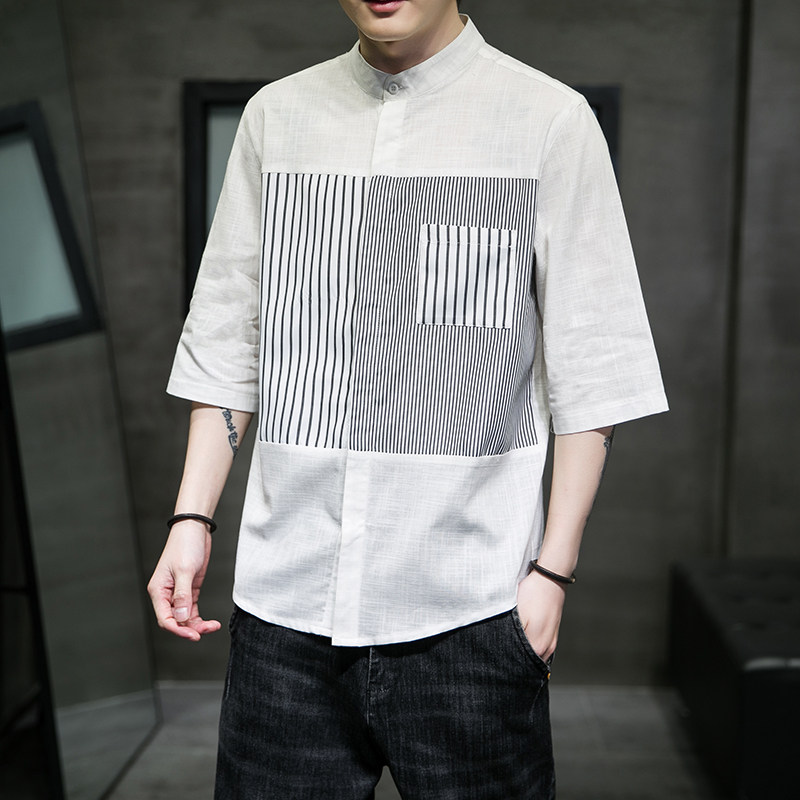 大码短袖衬衫免烫宽松潮中风夏休闲刺绣T恤QT4066-T2109-P55,男装衬衫,电商A227