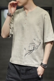 男士夏季短袖T恤棉麻风大码潮印花刺绣透气QT4066-T118，男装T恤，电商A227