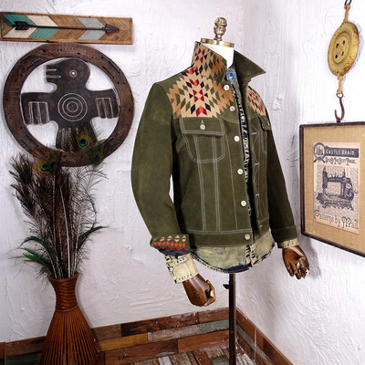 小牛犊反绒牛皮纳瓦霍图腾风暴骑士真皮牛仔