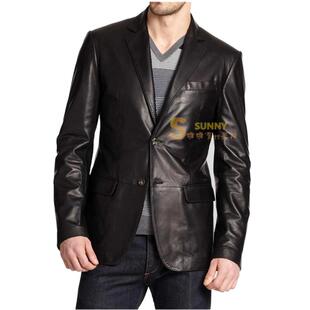 代工出口意大利无涂头层绵羊皮男真皮皮衣修身 型休闲皮西装