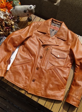 Helix Rider 加州小熊日系复古蜡染牛皮真皮皮衣
