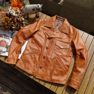 Helix 加州小熊日系复古蜡染牛皮真皮皮衣 Rider