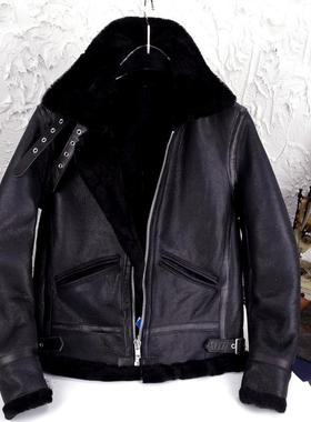 桑尼福利日版B3羊皮毛一体百搭复古男真皮皮衣短款外套冬季保暖