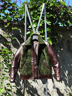 土耳其原生态羊皮毛一体意产油蜡牛皮美产康玛尔拉链 军绿熊