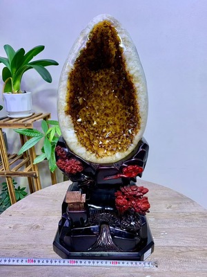 天然黄水晶洞聚宝盆恐龙蛋原石摆件家居办公室送礼消磁摆件23kg
