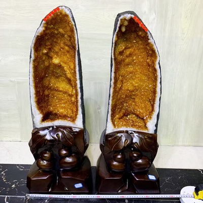 天然黄水晶洞摆件聚宝盆黄晶钱袋子原石消磁石客厅玄关摆件50.3kg