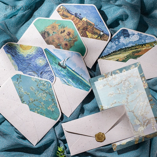 Van gogh масляная живопись льняная текстура текстура пожарная краска конверт буква бумажный костюм Beige Romantic Отправить подругу парня пара