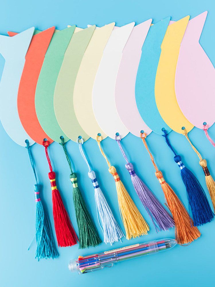 空白书签纸小学生手工diy材料教学流苏穗子纸质自制学生用干花自