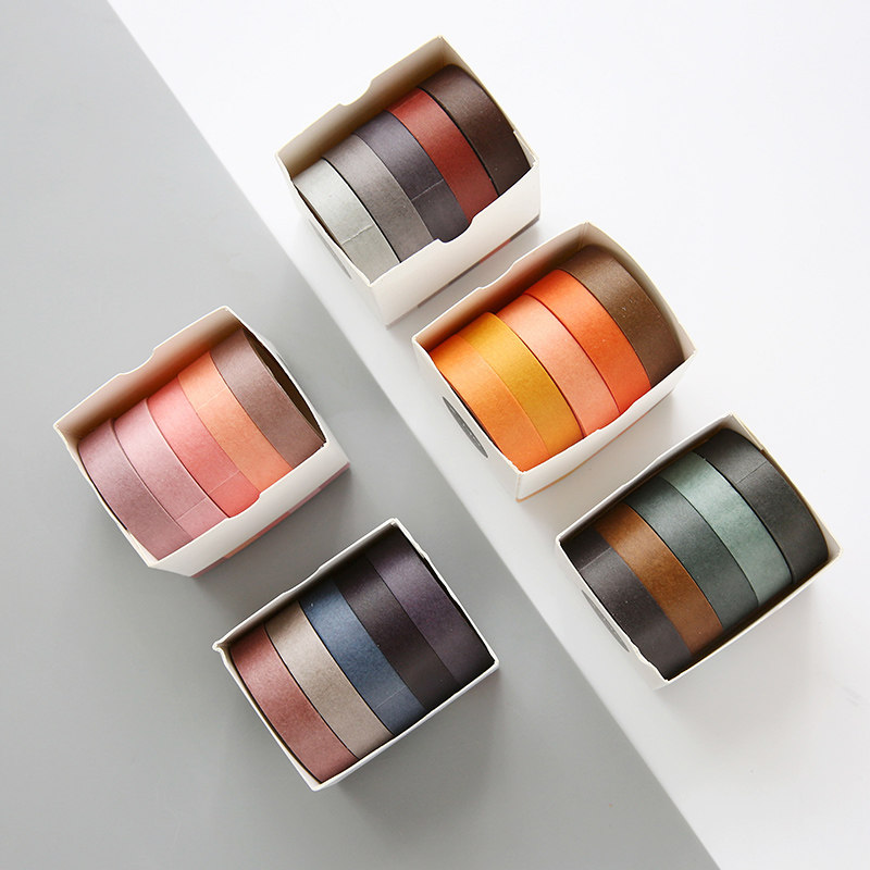 品唐 简约纯色和纸胶带5卷装手账手帐装饰贴纸可撕和纸胶带套装