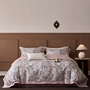 宝缦丽本新疆棉磨毛数码 印花四件套复古雾紫轻奢加厚纯棉秋冬套件