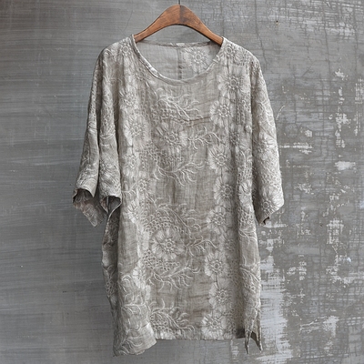 苎麻休闲中性短袖衬衫三世一木