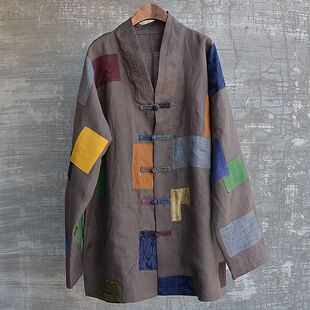 原创夏季薄款补丁百纳衣长袖中长外套上衣僧衣乞丐服复古中式僧褂