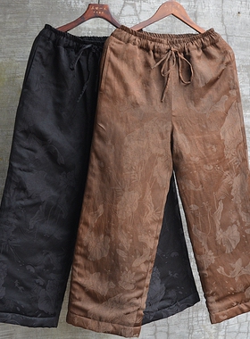 女冬显瘦遮肉百搭时尚提花可机洗外穿棉裤保暖棉花直筒休闲裤文艺