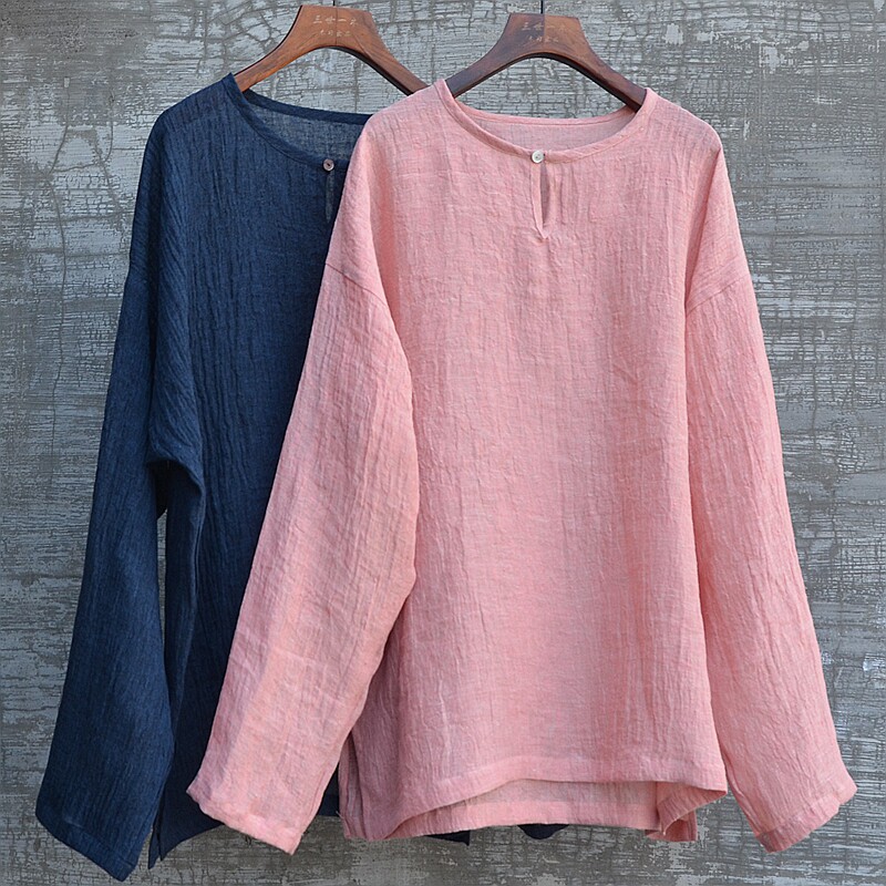 男装原创夏薄款褶皱亚麻长袖防晒衫衬衫T恤简约慵懒大码小众休闲