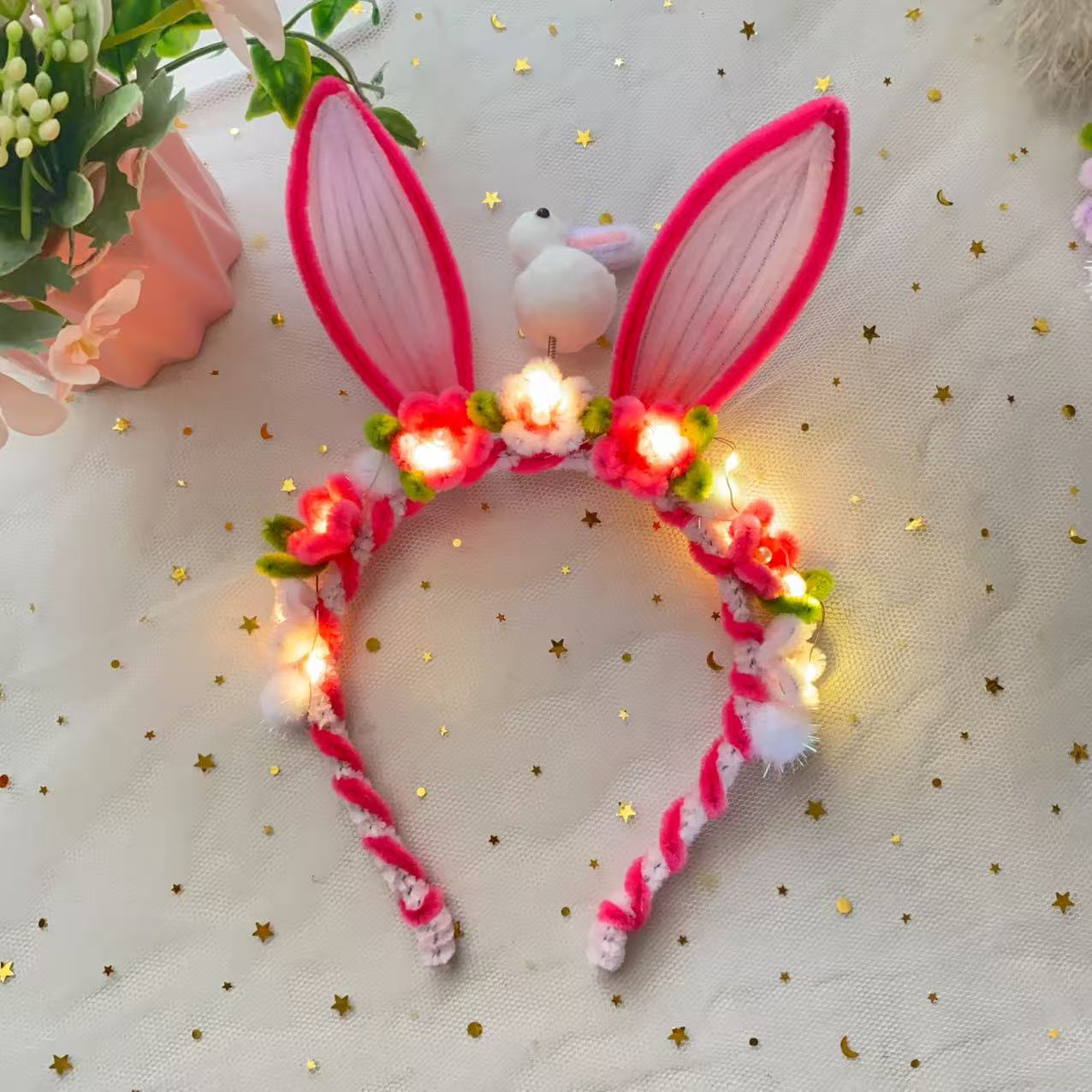 发光摇摇兔扭扭棒簪花发箍儿童