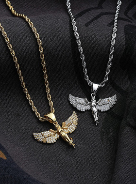 镶钻天使女神展翅吊坠说唱嘻哈