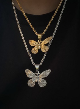 Gold plated butterfly necklace 镀金蝴蝶项链男嘻哈女锁骨链
