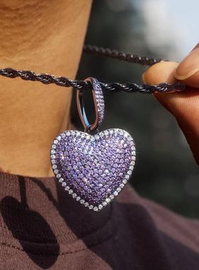 粉色蓝宝石玫瑰密钉心形吊坠