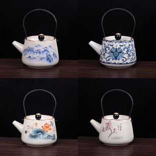 陶瓷茶壶汝窑大号家用陶瓷凉水壶大容量提梁壶茶壶防爆耐高温 老式