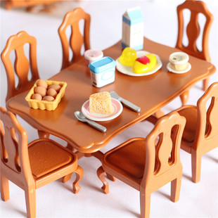仿真儿童迷你家具欧式 Dollhouse娃屋配件场景模型微缩 组合餐桌椅
