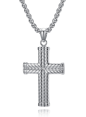 欧美风男女复古钛钢十字架项链
