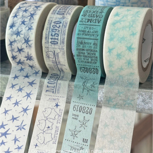 韩国mewmewbeam复古票证和纸胶带蓝色星星ins手账素材打底装饰贴