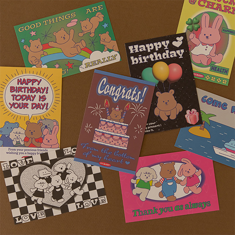 韩国Dailylike可爱复古风生日贺卡明信片高级感手写祝福感谢卡片