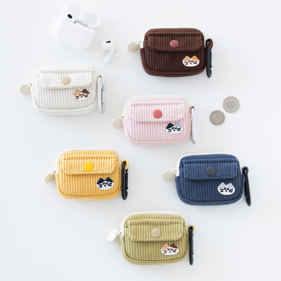 韩国romane灯芯绒猫咪耳机包挂件高颜值AirPods保护套小挂包迷你收纳包零钱包钥匙扣挂饰