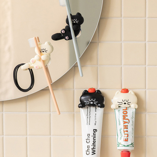 夹子牙刷置物架浴室洗面奶收纳夹 韩国romane可爱猫咪牙膏夹壁挂式