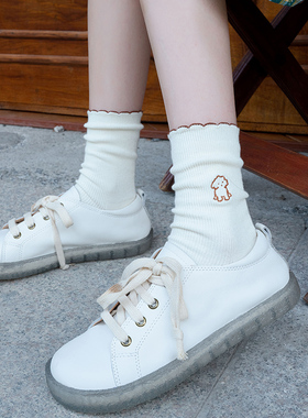 LC良品中筒袜女薄款夏季日系可爱紫色纯棉花边运动韩国韩版ins潮