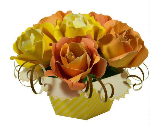 仿真植物玫瑰花小盆栽3D立体纸模型DIY手工制作儿童折纸益智玩具