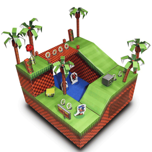 索尼克过关游戏场景3D立体纸模型DIY手工制作儿童益智折纸玩具