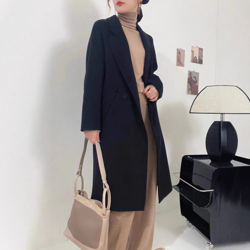 特价清仓短毛双面呢子大衣女中长款韩系休闲羊毛大衣（不退）