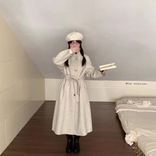 新款立领穿搭韩版双面羊绒大衣女宽松型秋冬简约复古设计羊毛外套
