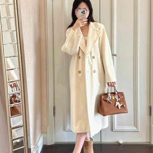 max家101801大衣女Madame山羊绒绵羊毛呢外套赫本纯白秋冬廓形长