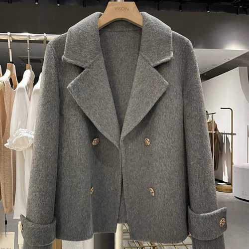 2025新款双面羊绒大衣韩系风短款显瘦宽松小个子毛呢羊毛外套女