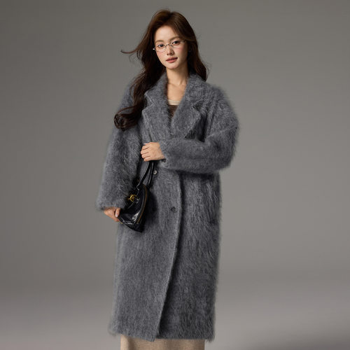 2025年秋冬季新款双面拉绒大衣女长款韩系慵懒感百搭羊毛呢子
