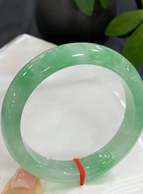高端珠宝翡翠手镯冰种果绿色天然a级翡翠玉手镯贵妃镯送礼带