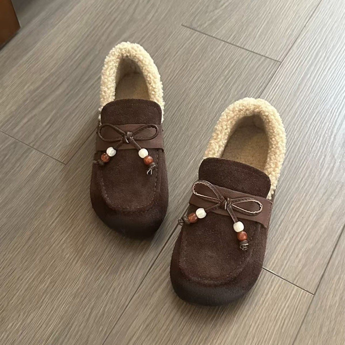 【尾货处理】反绒牛皮加绒保暖乐福鞋一脚蹬豆豆鞋女真皮休闲棉鞋,女鞋,时尚休闲鞋,淘宝优惠券,粉丝福利购,淘宝优惠卷