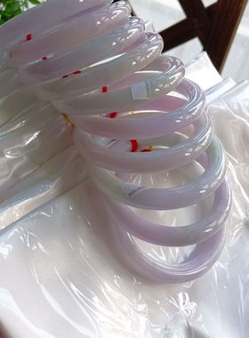 天然翡翠A货玉镯细腻春彩紫罗兰圆条手镯子圈口55-60一物一证保A